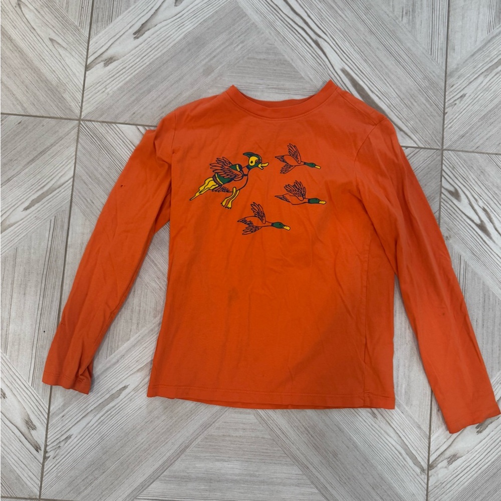 Lands' End Orange Long Sleeve Kids Tee with Bird Design
